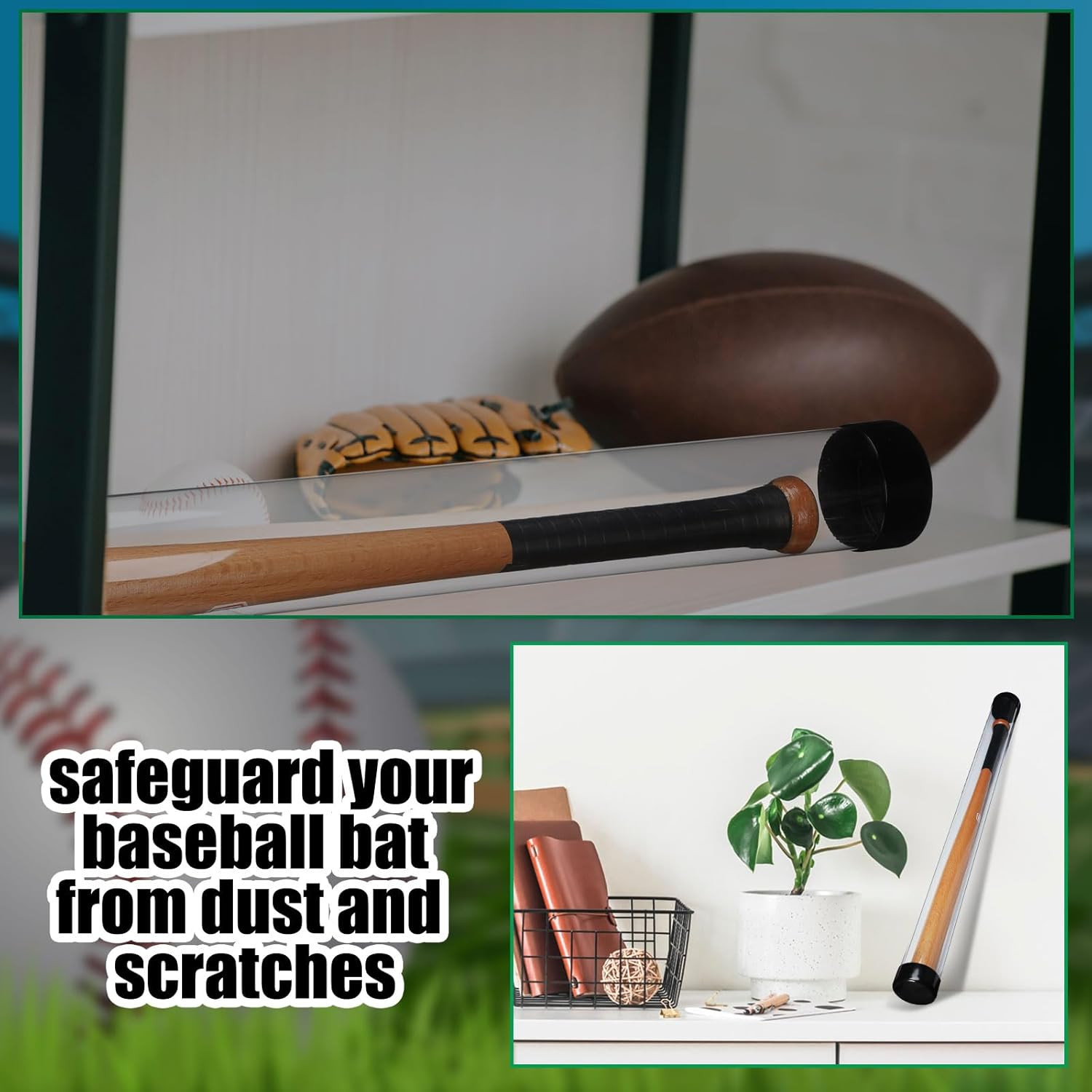 Baseball Bat Display Case – 36 Inch Protective Tube for Desk or Wall (2 Sets)