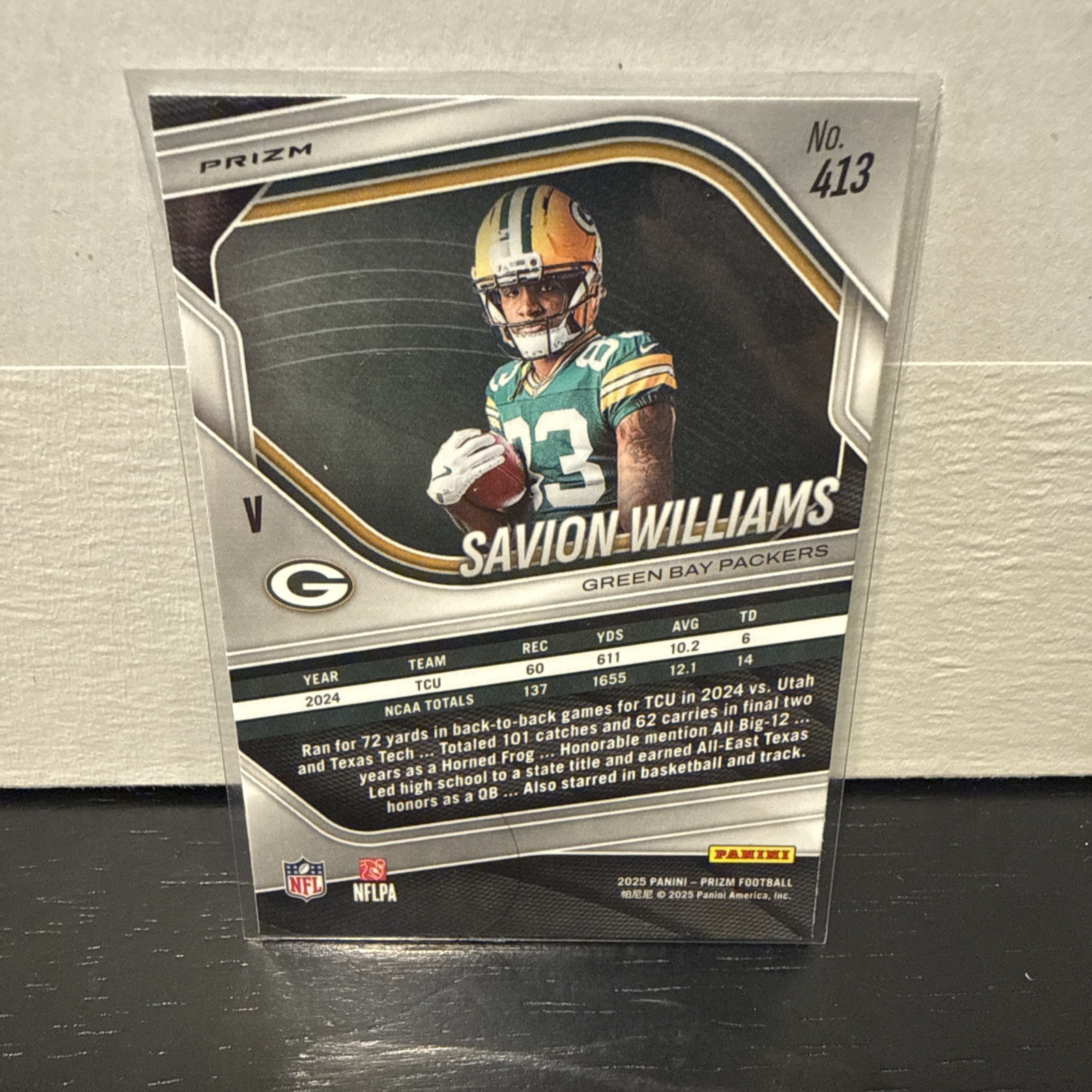 2025 Panini Savion Williams Packers #413 Disco Prizm Rookie Variation No Huddle