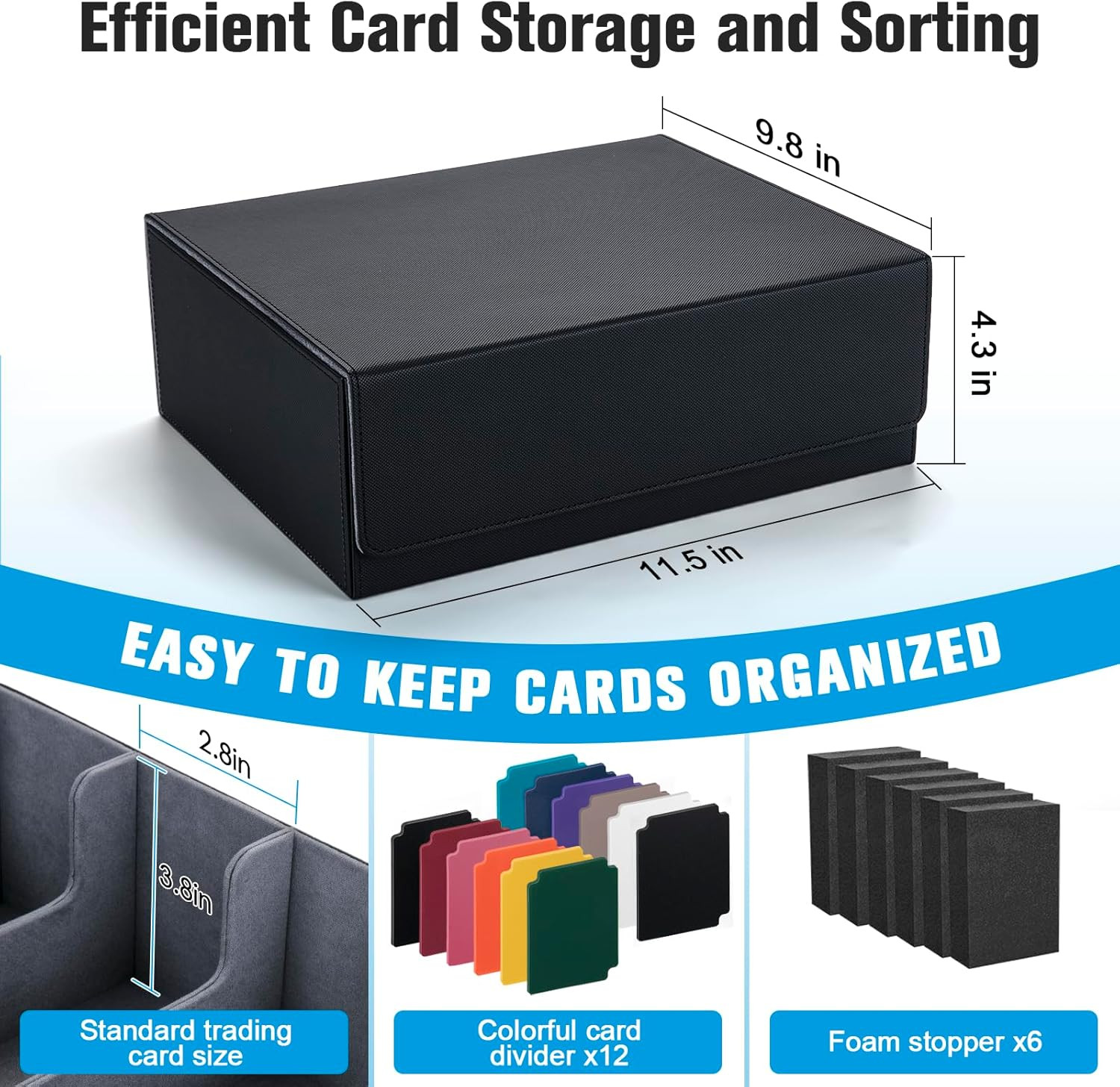 Trading Card Storage Box with 12 Dividers and 6 Foam Stoppers, Large Capacity St