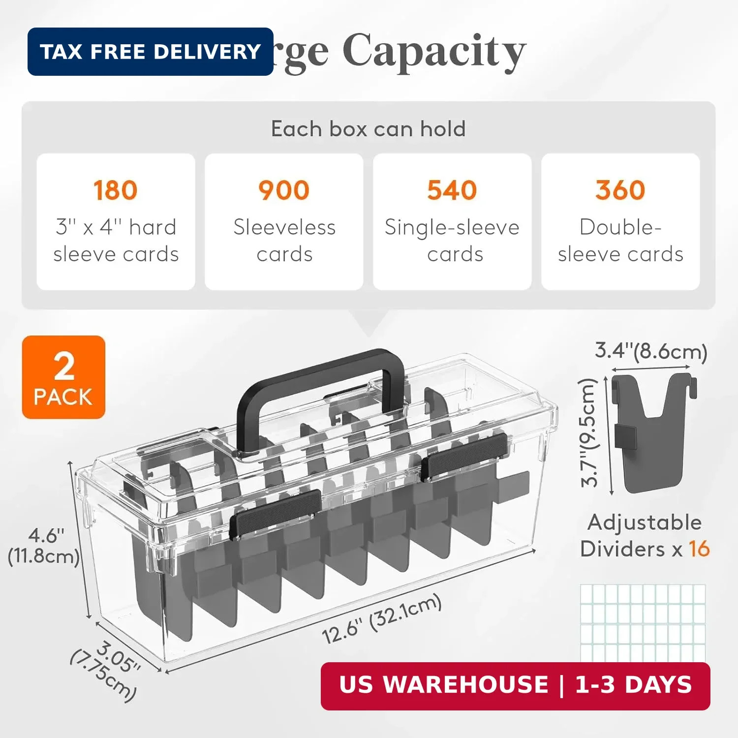 Trading Card Storage Box fit for Toploader, Stackable Reinforced Latch C