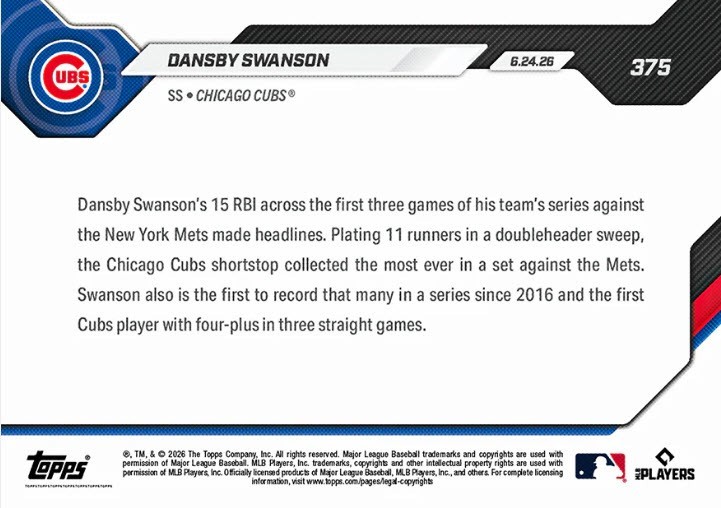 Dansby Swanson 2026 MLB TOPPS NOW 375 Presale