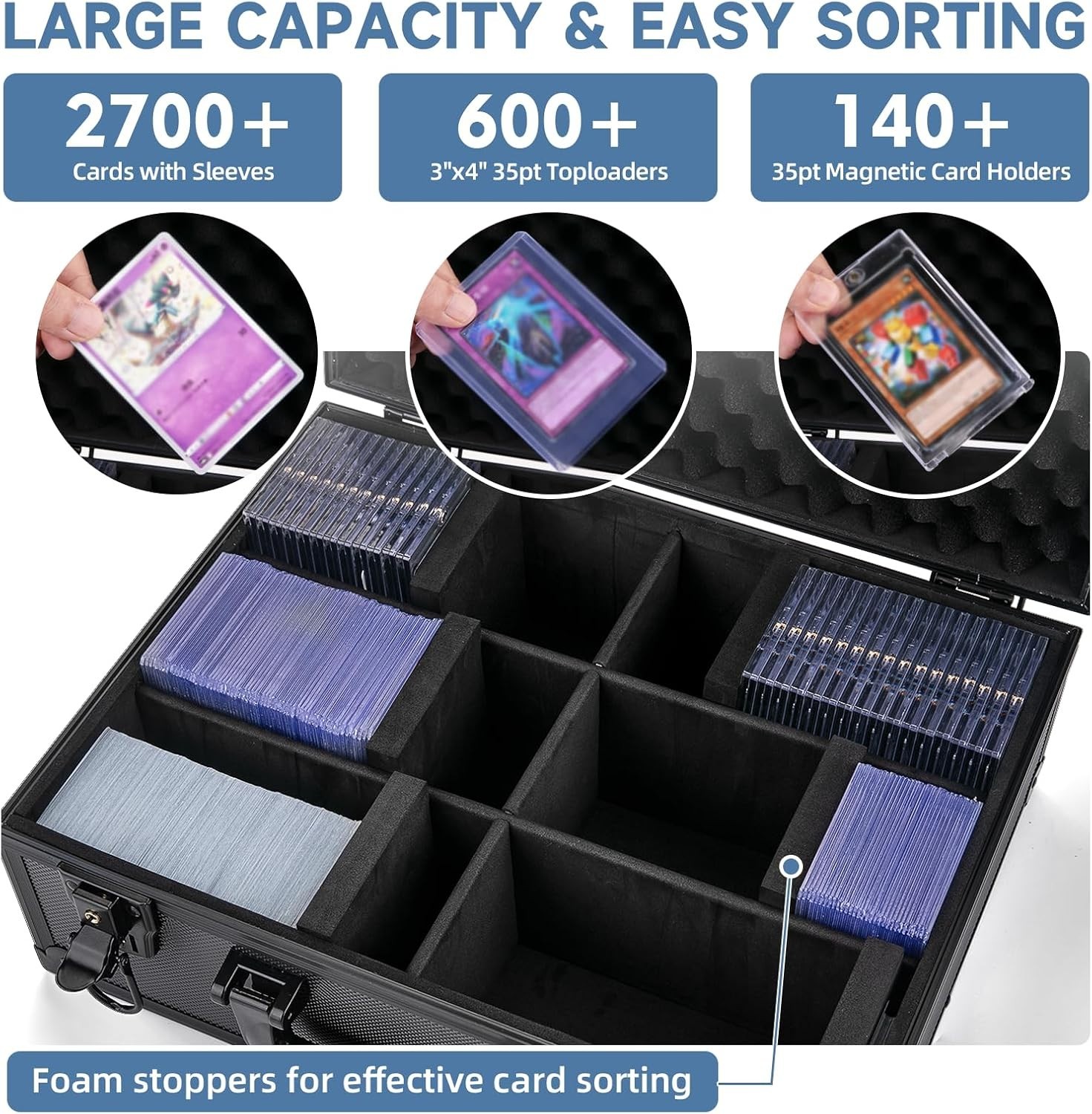 Large Capacity Card Storage Box with Foam Protection for 600+ Toploader Cards