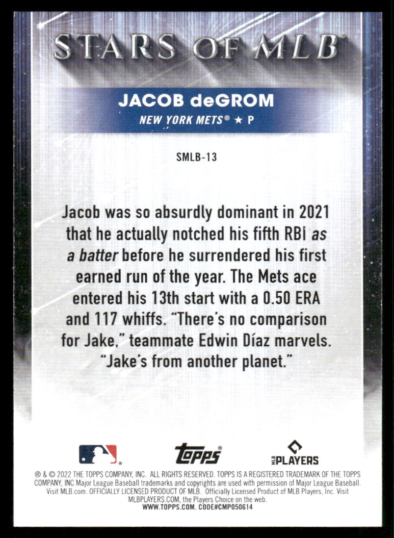 2022 Topps #SMLBC-13 Jacob deGrom Stars of MLB Chrome
