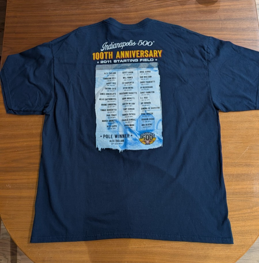 Vintage 2011 Indy 500 100th Anniversary Tee Deadstock 2XL Indianapolis