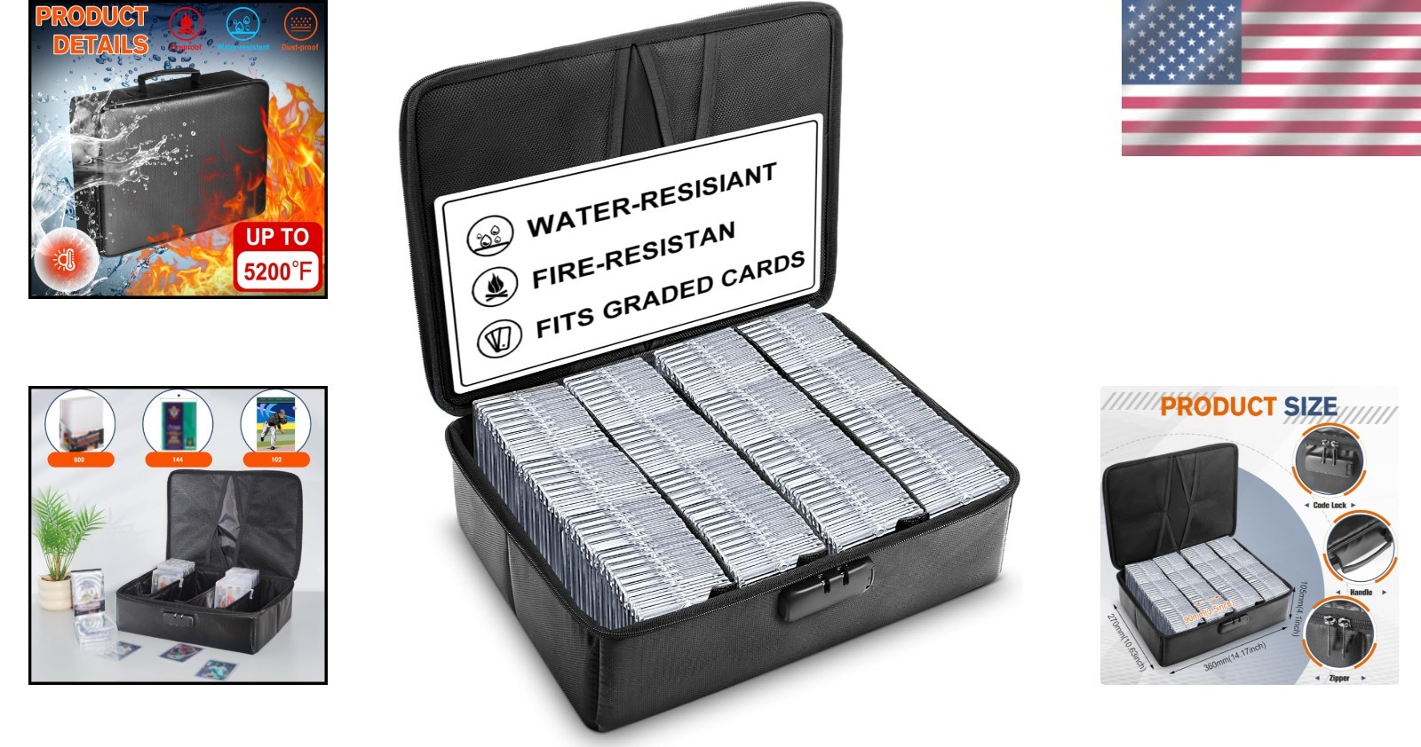 102+ 4 Row Graded Card Storage Box with Combination Lock, Waterproof and 5200…