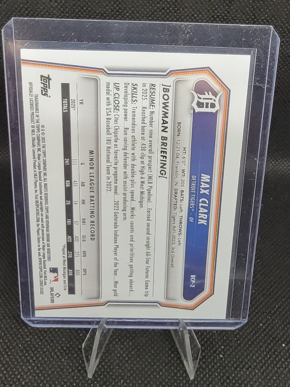 2026 Bowman Chrome Bubble Gum Refractor Max Clark Detroit Tigers BCP-2 (SSP)