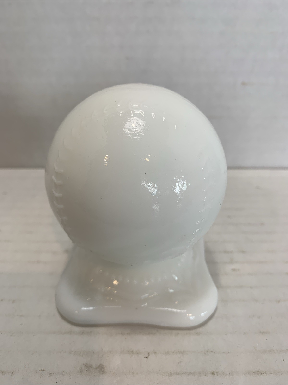 VTG Milk Glass Baseball On Pedestal, A Promotional Piece From A Bank/gas Station
