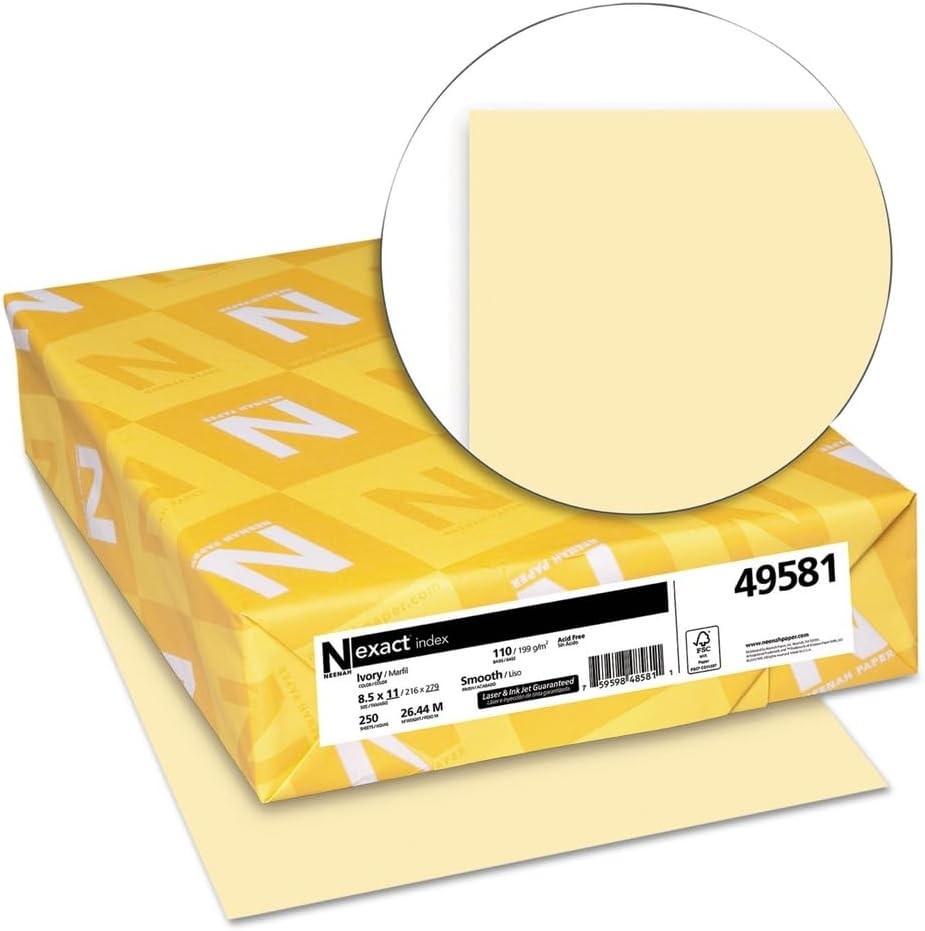 Neenah Paper Exact Index Card Stock, 110 lb Index Weight, 8.5 x 11, Ivory, 25…