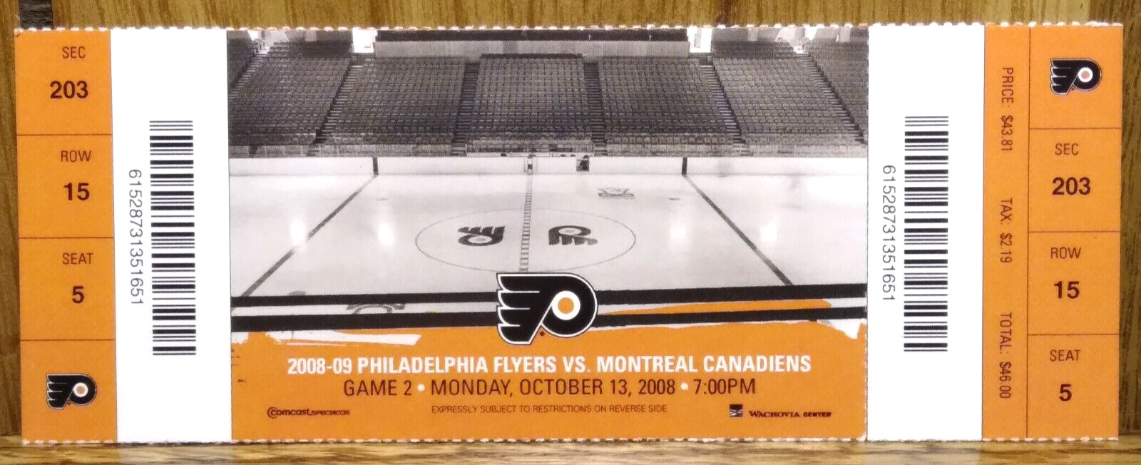 Philadelphia Flyers vs. Montreal Canadiens 10-13-2008 Used Ticket Stub