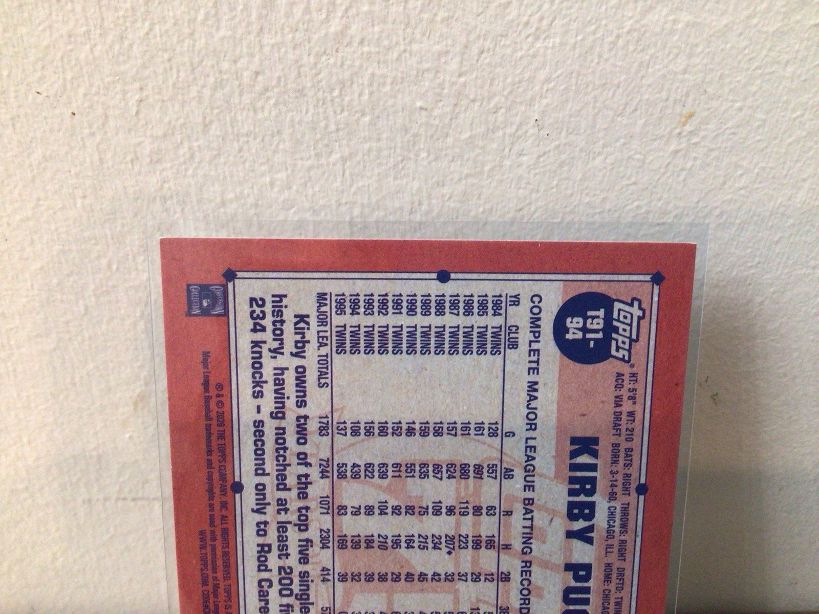 2026 Topps Series One Kirby Puckett 75th Anniversary Card 1991 T91-94 Blue /150