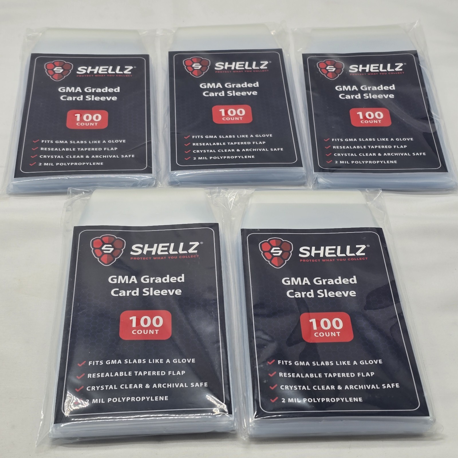 5 Packs ~500 TOTAL~ Shellz GMA Graded Card Sleeves Resealable Crystal Clear 2mil