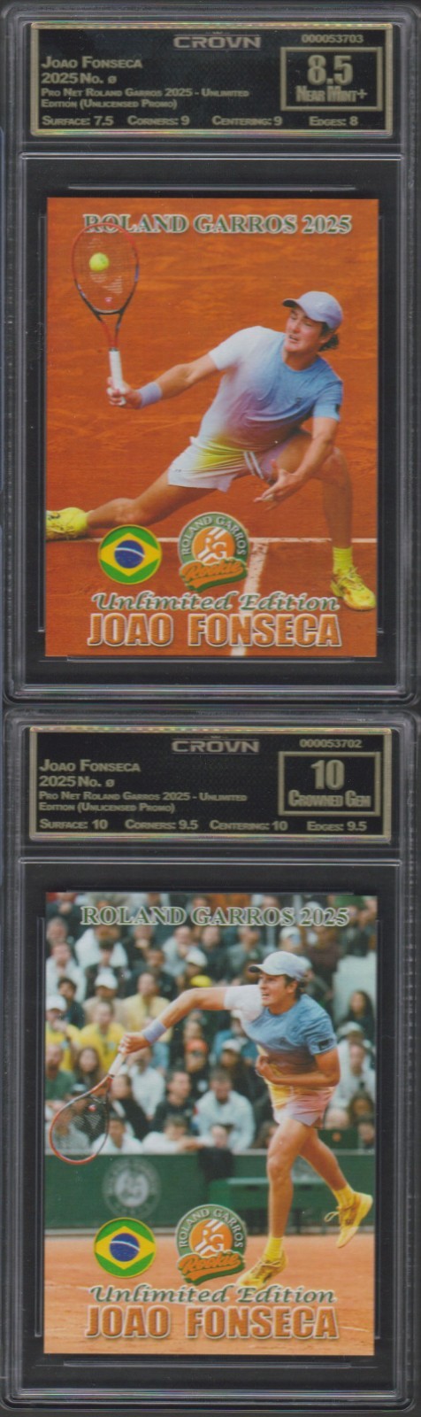 Pop 1 JOAO FONSECA 2025 FRENCH OPEN RG ROOKIE Tennis card CG/PSA/BGS 10 GEM