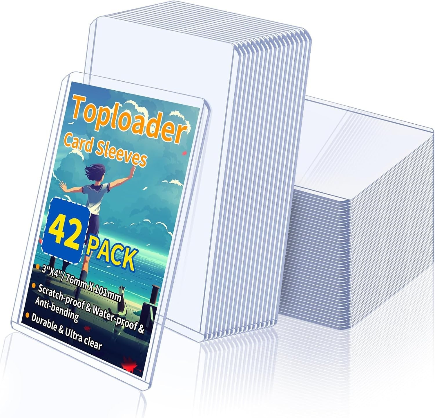 Trading Card Sleeves Hard Plastic Clear Case Holder 42Pc Baseball Card Toploader
