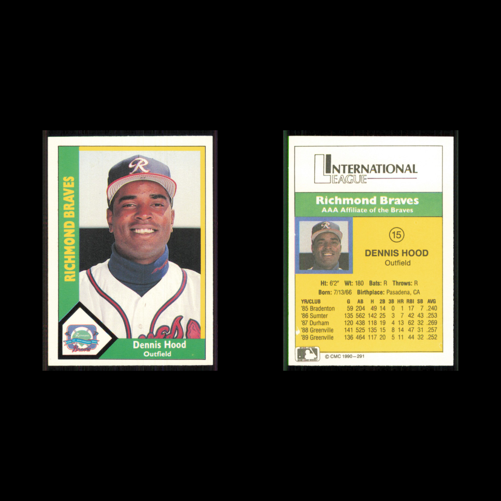 Dennis Hood #291 1990 CMC Minor League Richmond Braves Baseball Card MLB NM