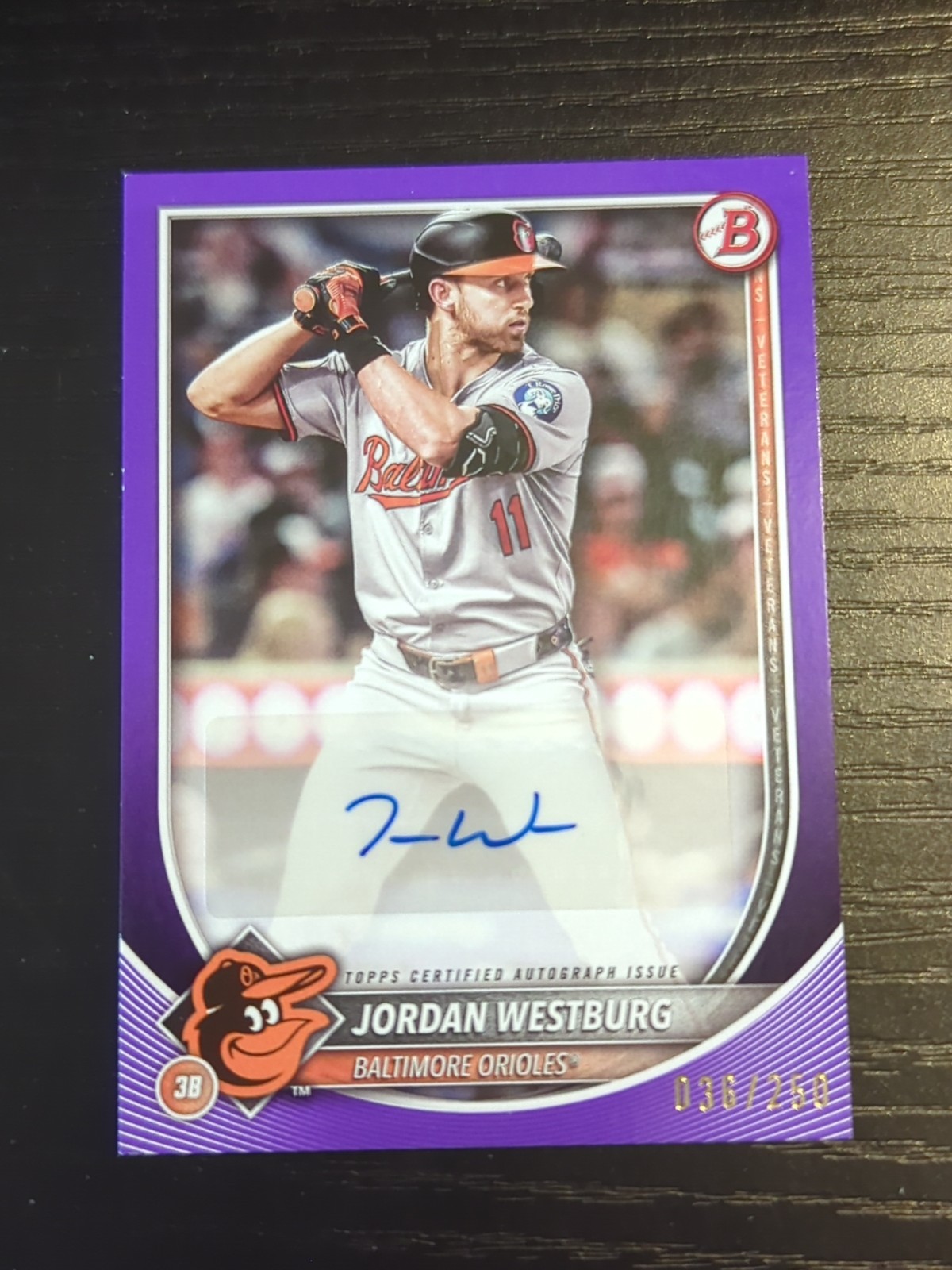 JORDAN WESTBURG 2025 Bowman Auto Autograph Purple/250 PRV-JW Orioles