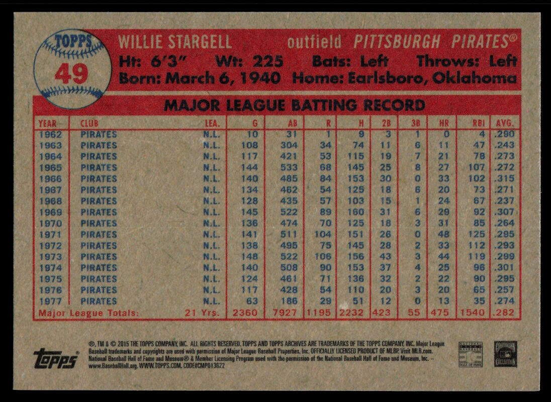 2015 Topps Archives #49 Willie Stargell Pittsburgh Pirates