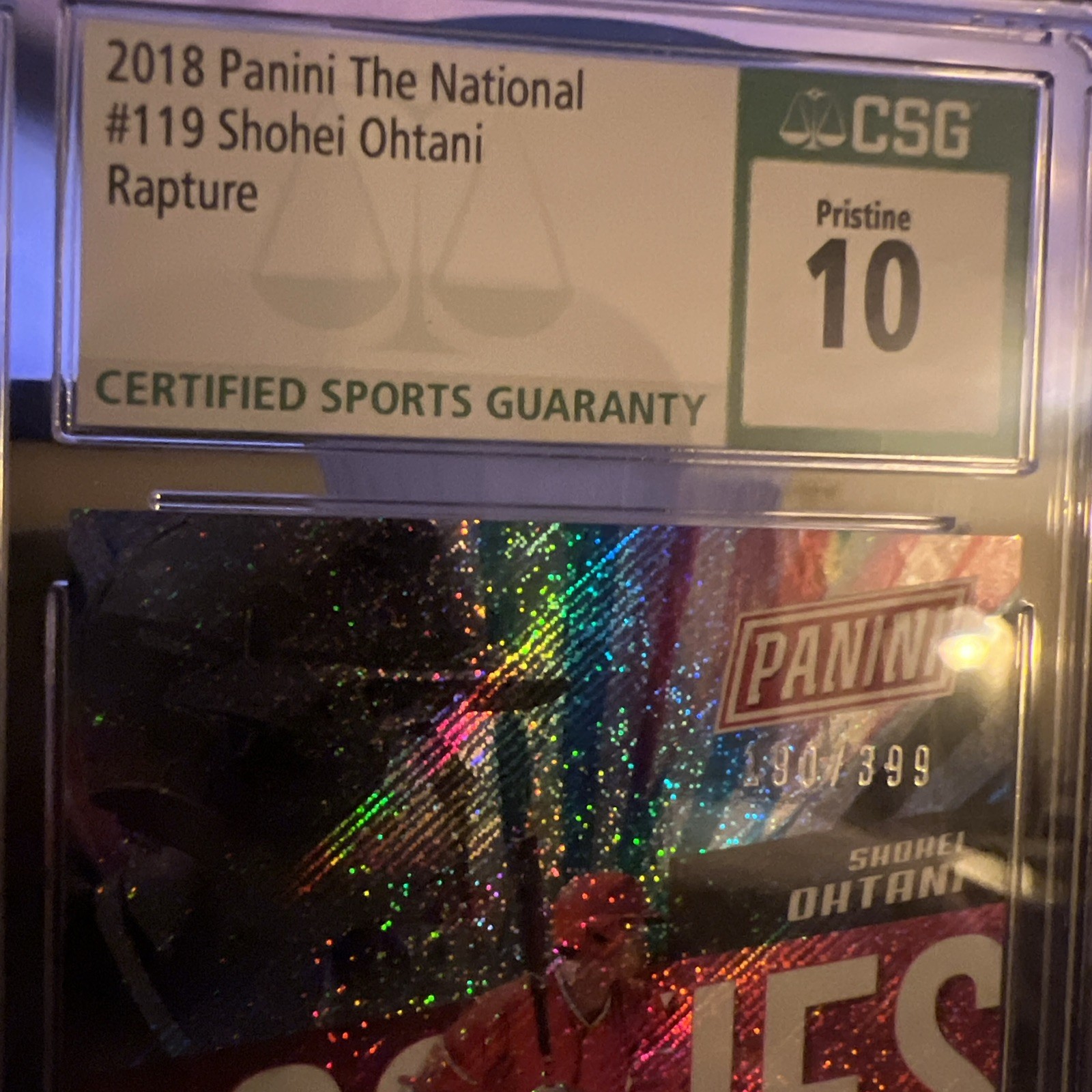 SHOHEI OHTANI 2018 PANINI THE NATIONAL RAPTURE ROOKIE card #190 /399 PSA 10 #119