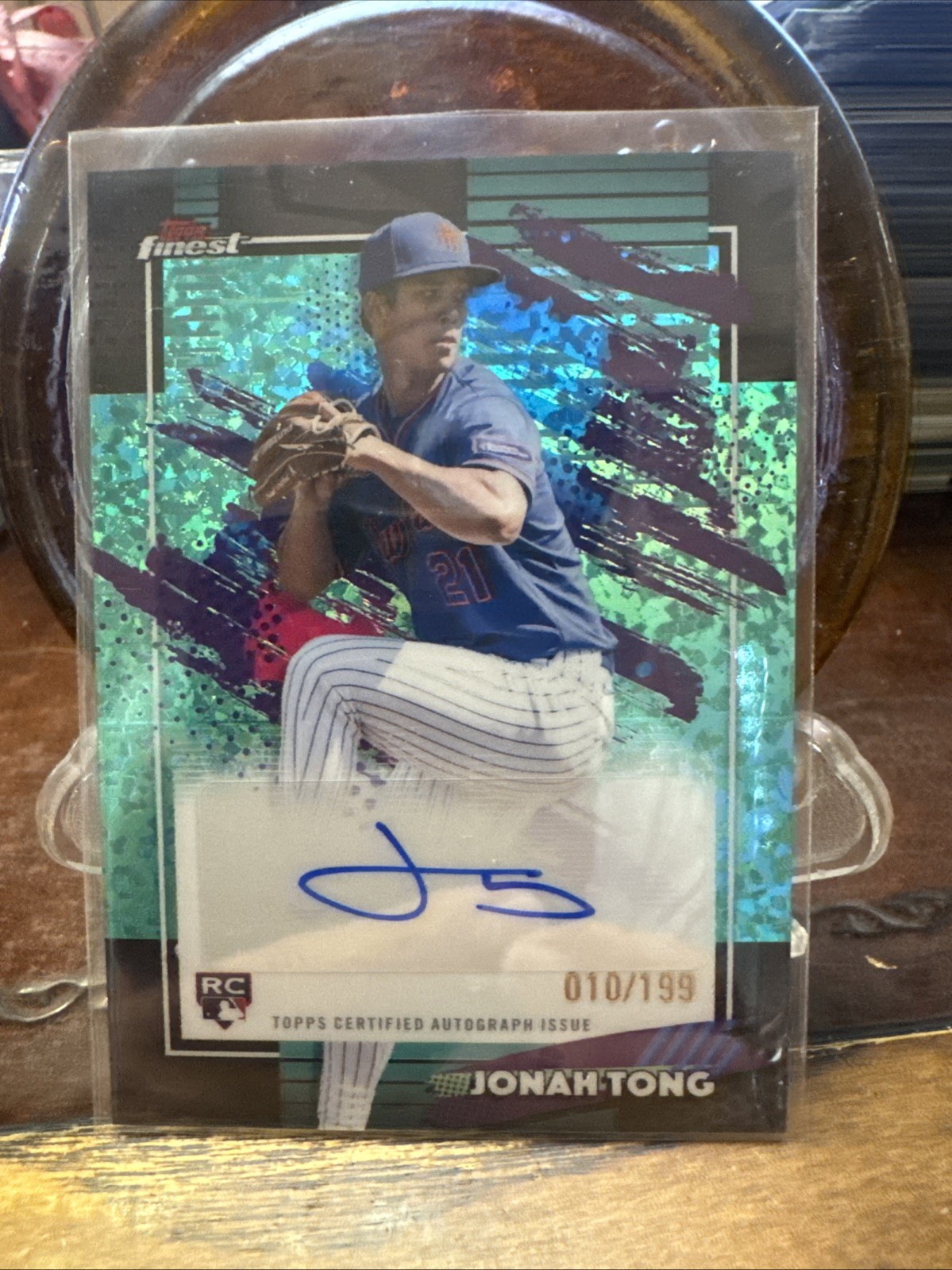 2026 Topps Finest Baseball Jonah Tong Rookie Aqua Mini Diamond Auto 010/199