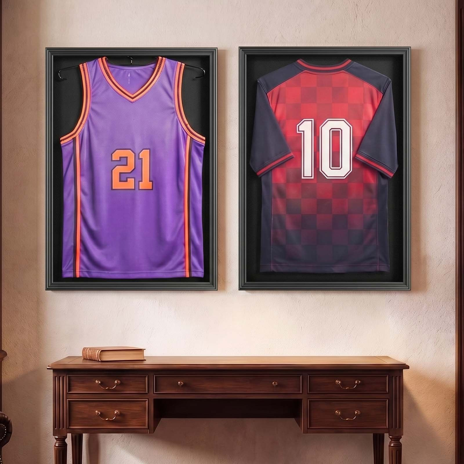 Lockable Jersey Frame Display Case 35.4×27.6in UV Shadow Box w/ Hanger