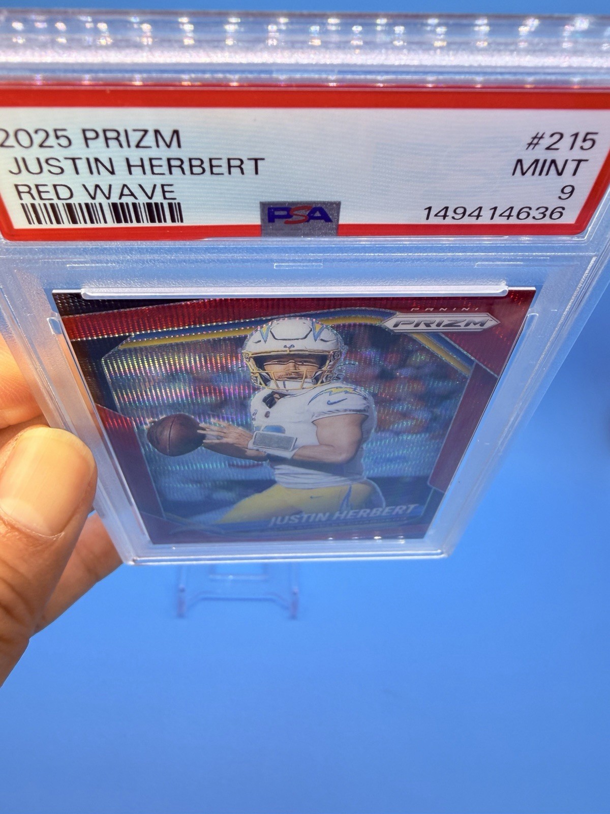 2025 Prizm ~ JUSTIN HERBERT ~ Red Wave Prizm #’d /149 ~ PSA 9 MINT POP 1 🔥