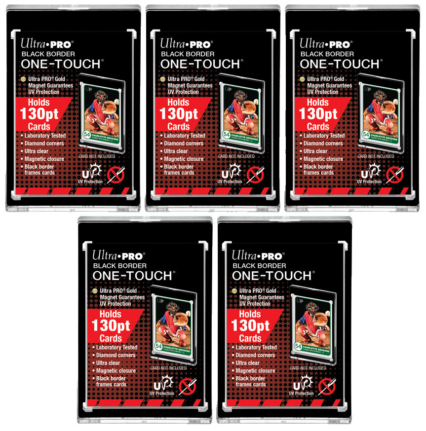 5 Ultra Pro One Touch 130PT Black Border UV Trading Card Magnetic Case Holders
