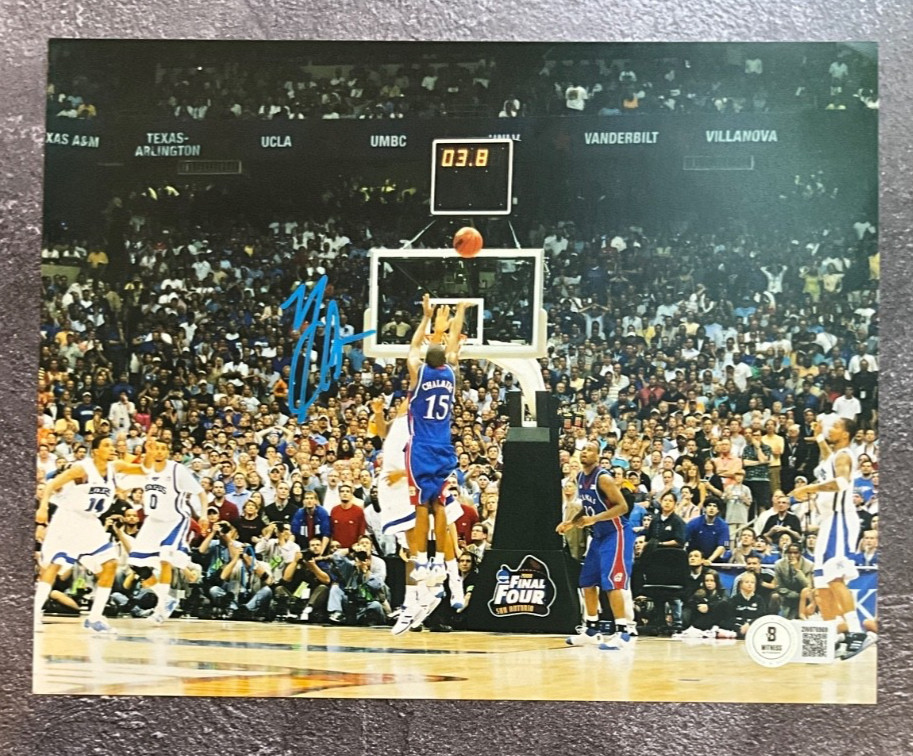 Mario Chalmers Signed 8×10 Game Winner Kansas Championship Beckett COA Blue QTY