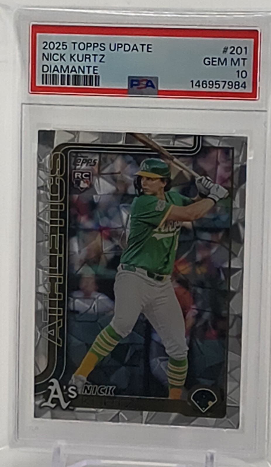 PSA 10 2025 Topps Update Nick Kurtz Diamante Foil RC #US201 Athletics GEM MT SP
