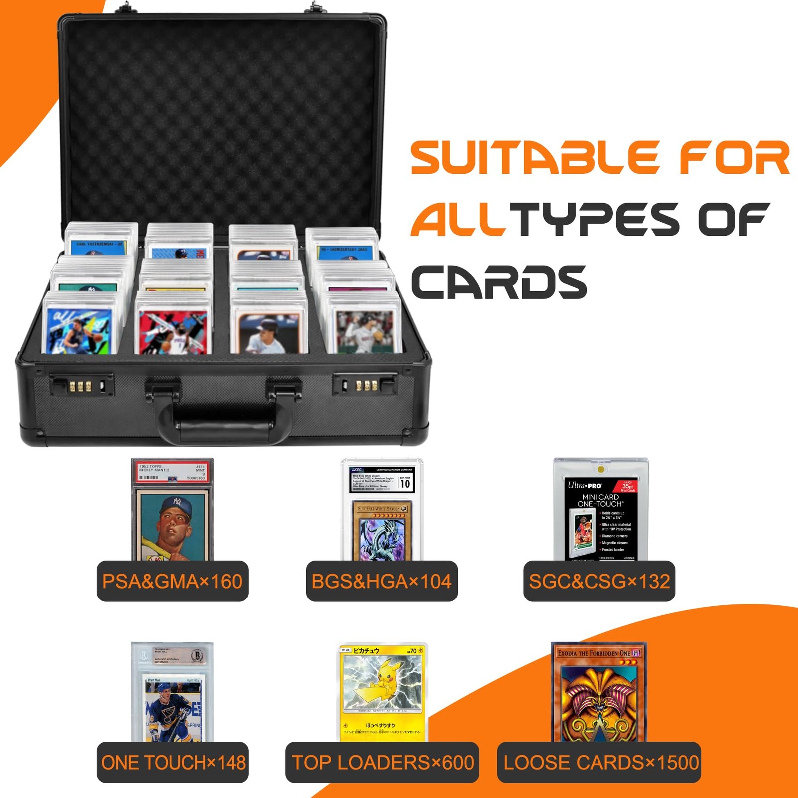 160+ 4 Row Graded Card Storage Box with Combination Lock, Aluminum Alloy Sports