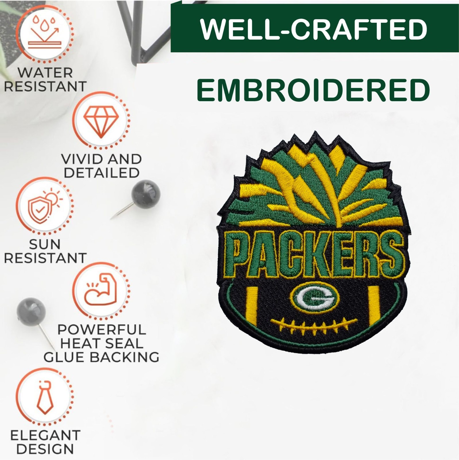 Green Bay Packers NFL Team Logo Iron On Patch – Sew Patch – Embroidered Patch