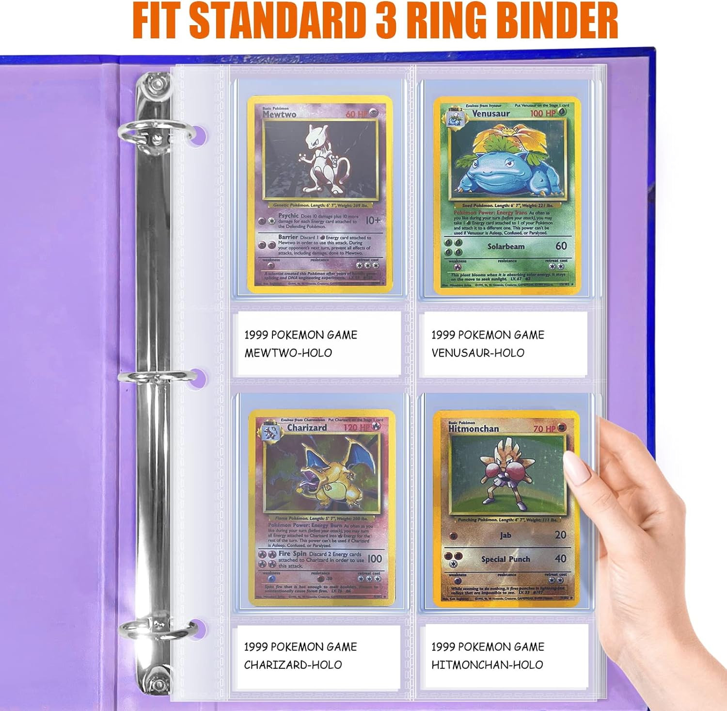 50Ct 4-Pocket Top Loader Sleeves – Trading Card Binder Pages for 3-Ring