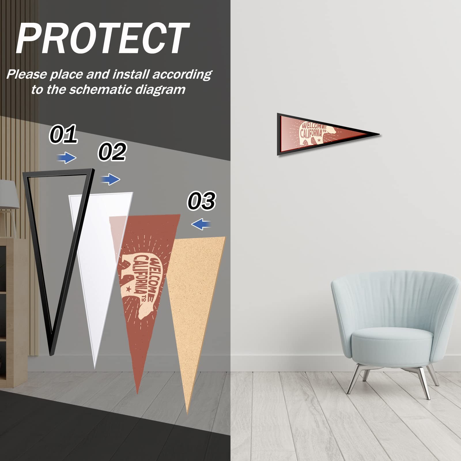 Pennant Frame Wood Flag Frame for 12 x 30 Inch Pennants Display Pennant Holde…