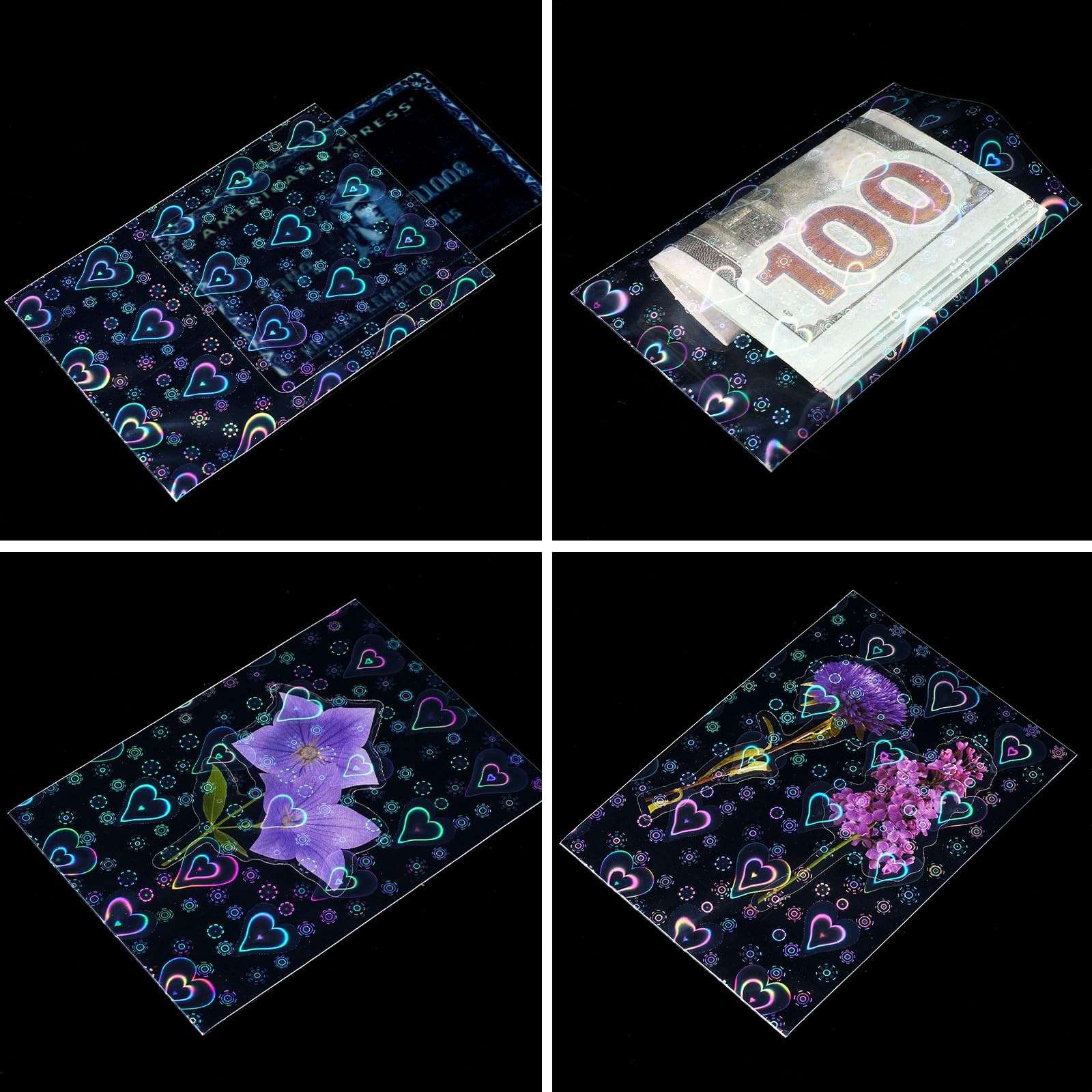 YBEATY 200 Pcs Laser Flashing Holographic Photo Card Sleeves Love Heart-Shape…