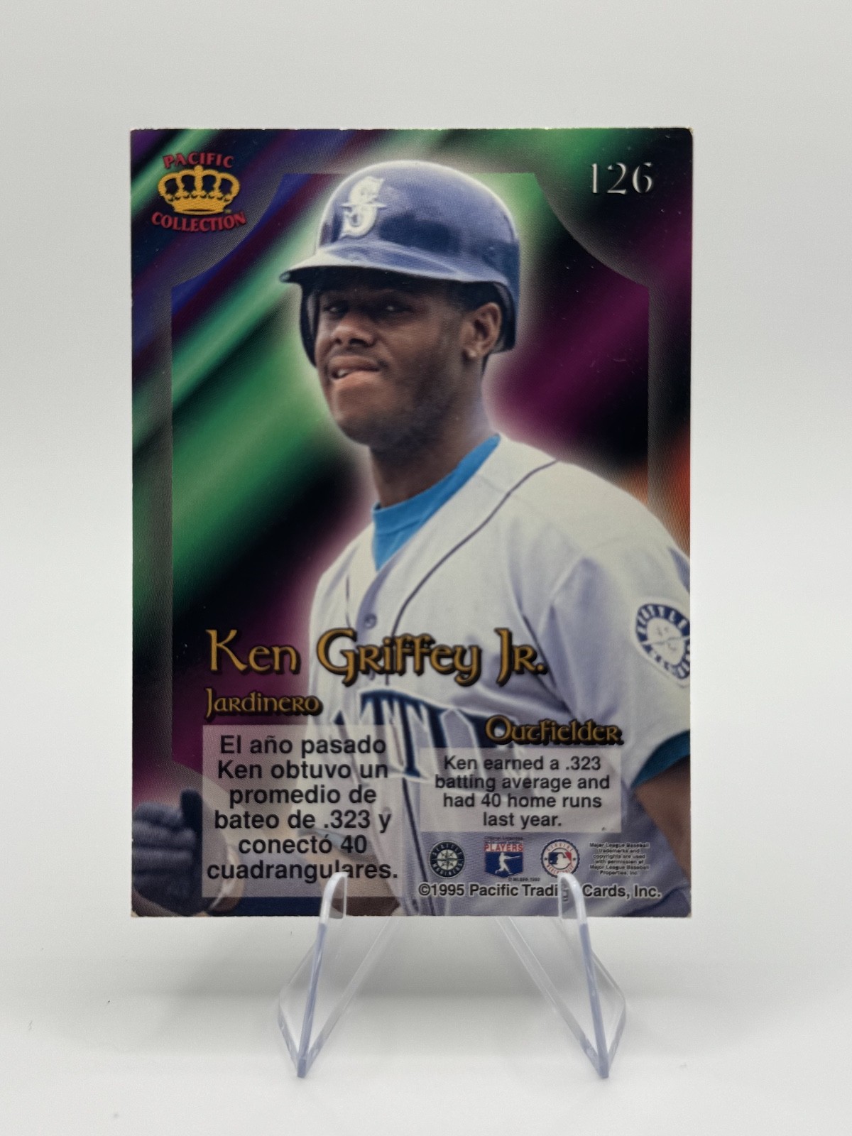 1995 Pacific Crown Collection – Prisms Ken Griffey Jr #126 – Spanish Back