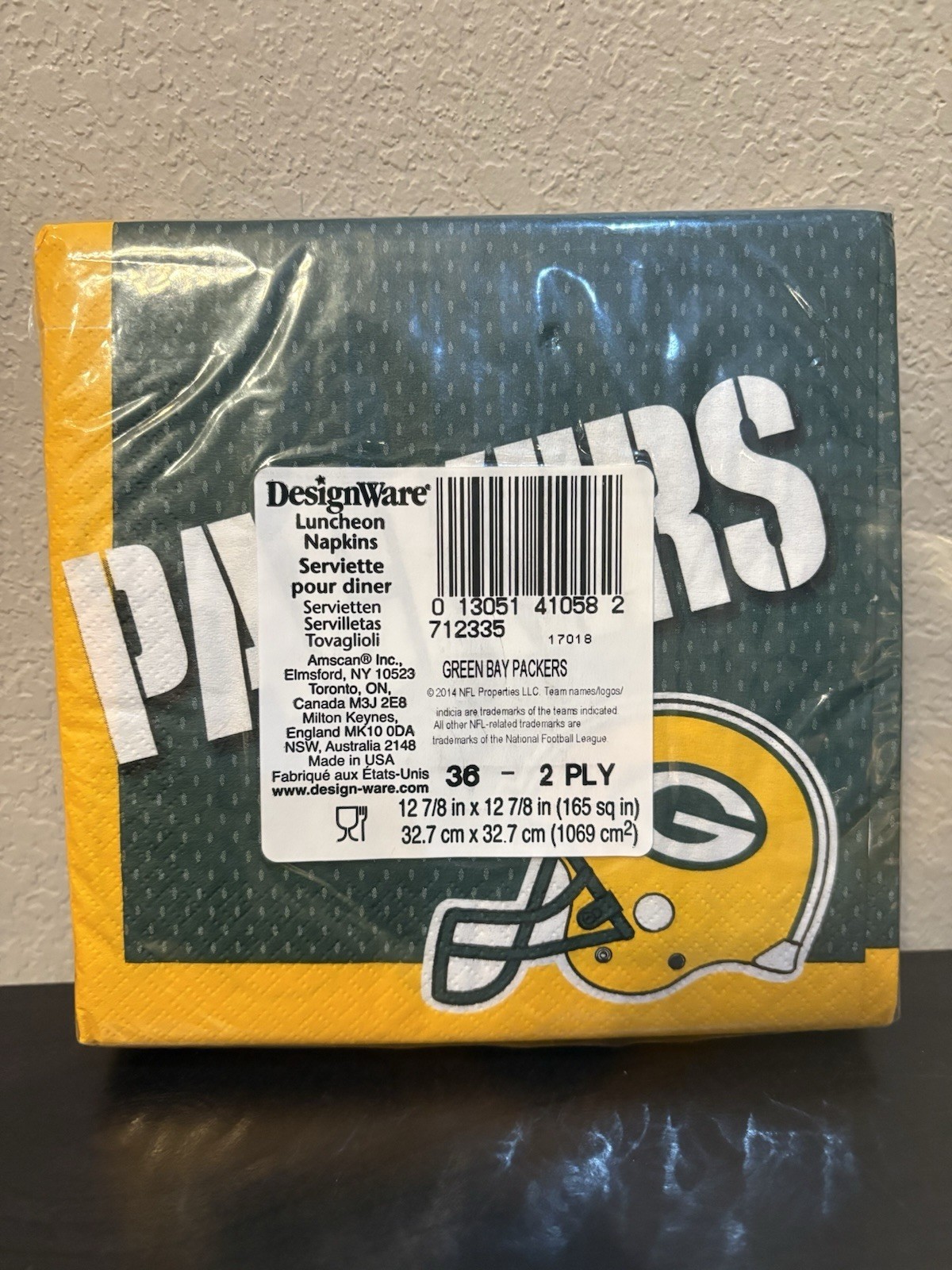 Green Bay Packers NFL Napkins 36-2 PLY 12 7/8” X 12 7/8” Square New In Packaging