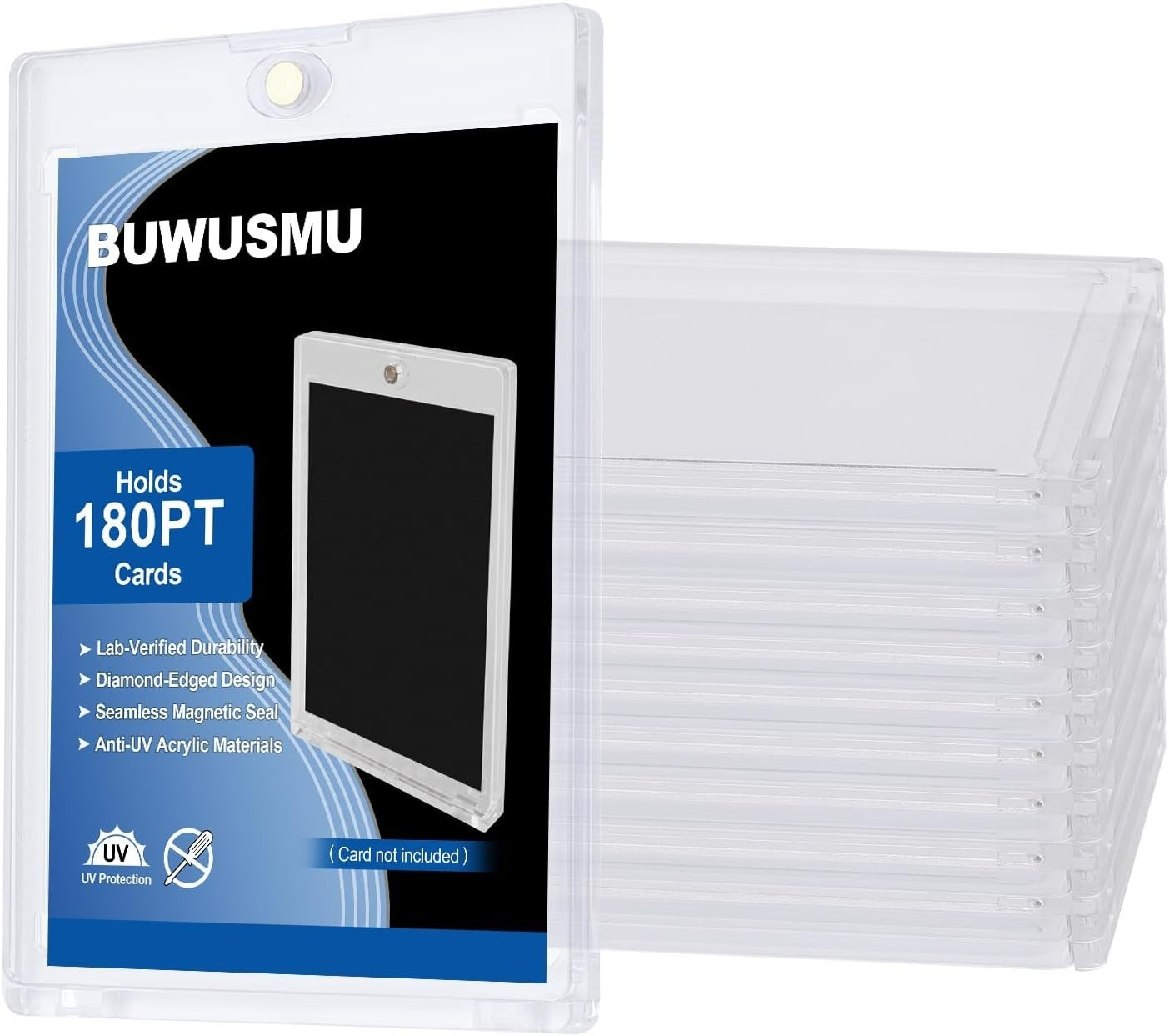 50 Pcs 180 Pt Acrylic Magnetic Card Holders, One Touch Clear Card Protectors, Ha