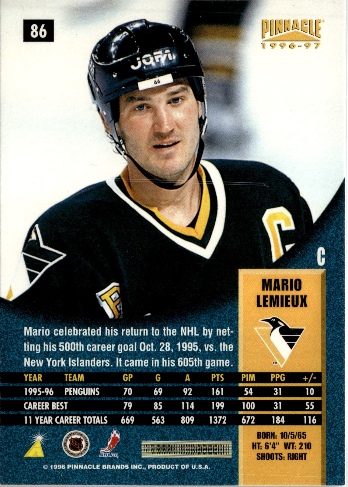 1996-97 Pinnacle #86 Mario Lemieux