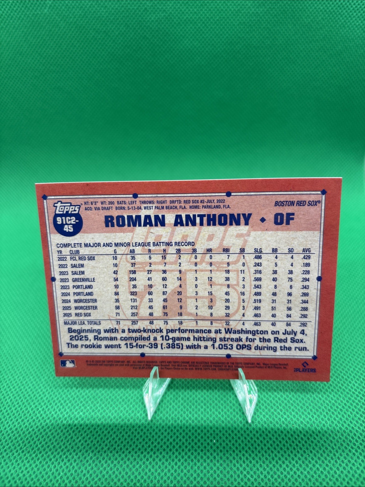 2026 Topps Roman Anthony 1991 Chrome Silver Pack RC Orange Mojo Refractor 03/25