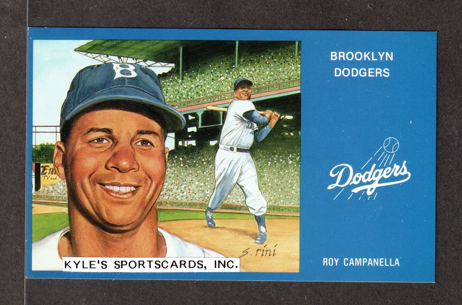 1988 RINI Roy Campanella DODGERS UNSIGNED 5-1/2 x 3-3/8 COLOR PHOTO POSTCARD #8