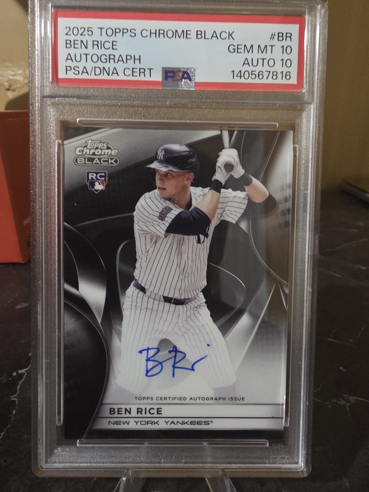 2025 Topps Chrome Black Autographs Ben Rice #BR PSA 10 gem mt 10 & auto 10.