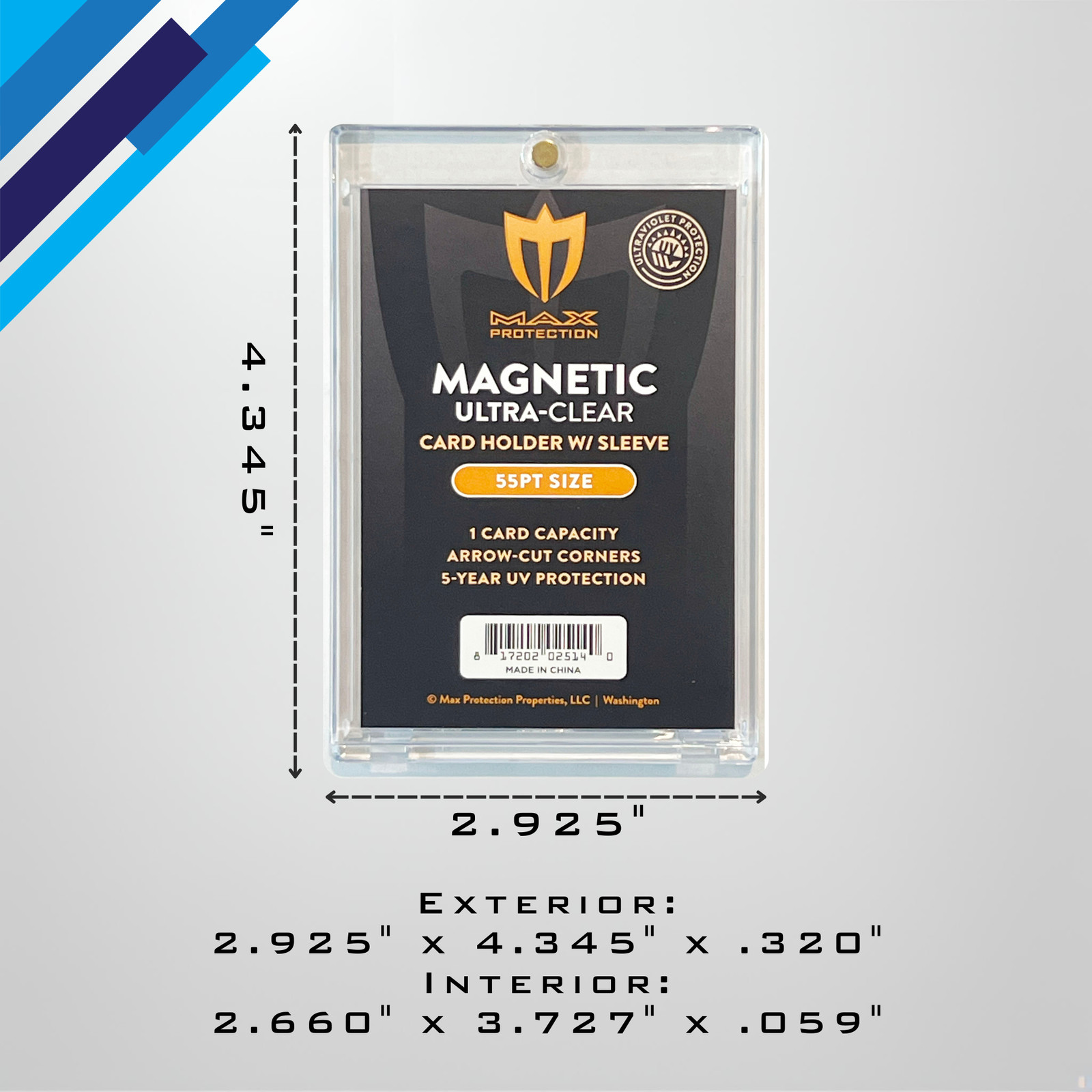 25ct Max Pro UV Ultra Clear Magnetic Card Holder 55pt w/Sleeve Size plus Sleeves
