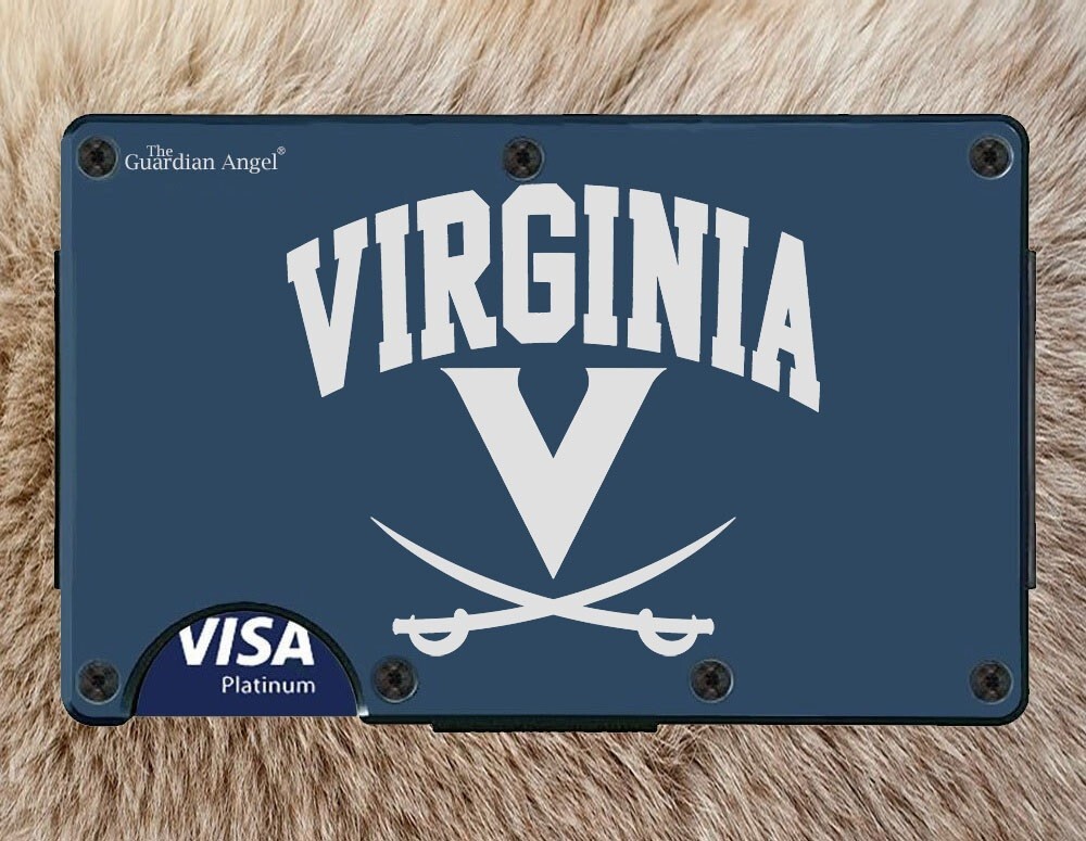 Virginia Cavaliers Engraved Titanium Carbon Fiber Blue RFID Blocking Wallet D7