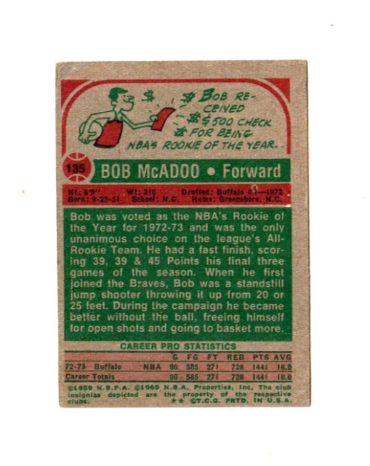 1973-74 Topps Basketball Bob McAdoo #135 Rookie HOF