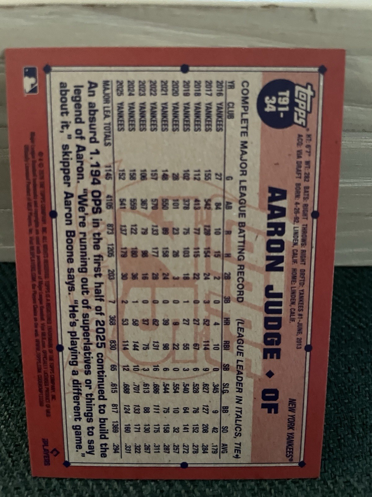 2026 Topps Series 1 AARON JUDGE 1991 75th CRACKLE FOIL T91-34
