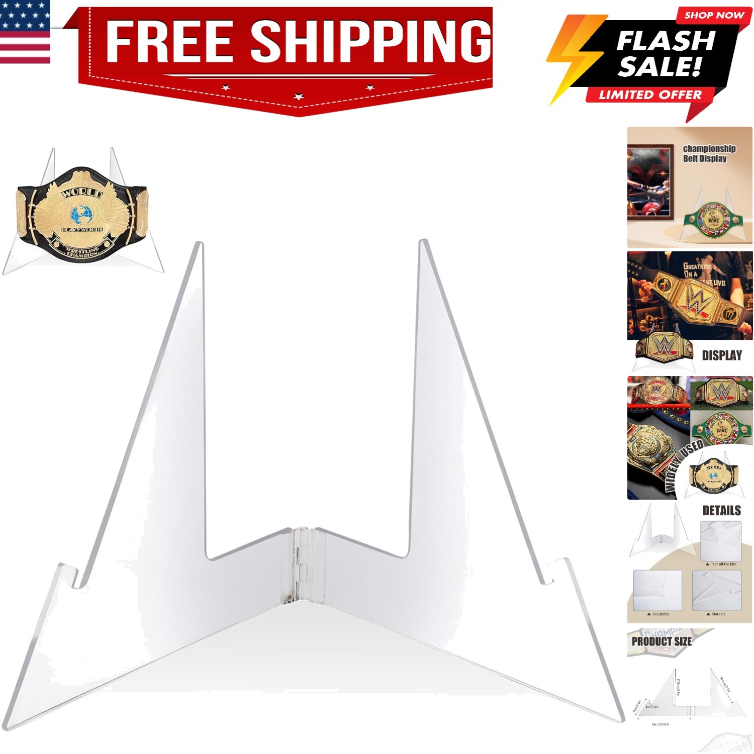 Acrylic Championship Belt Display Stand, Belt Buckle Display Case, Triangular…