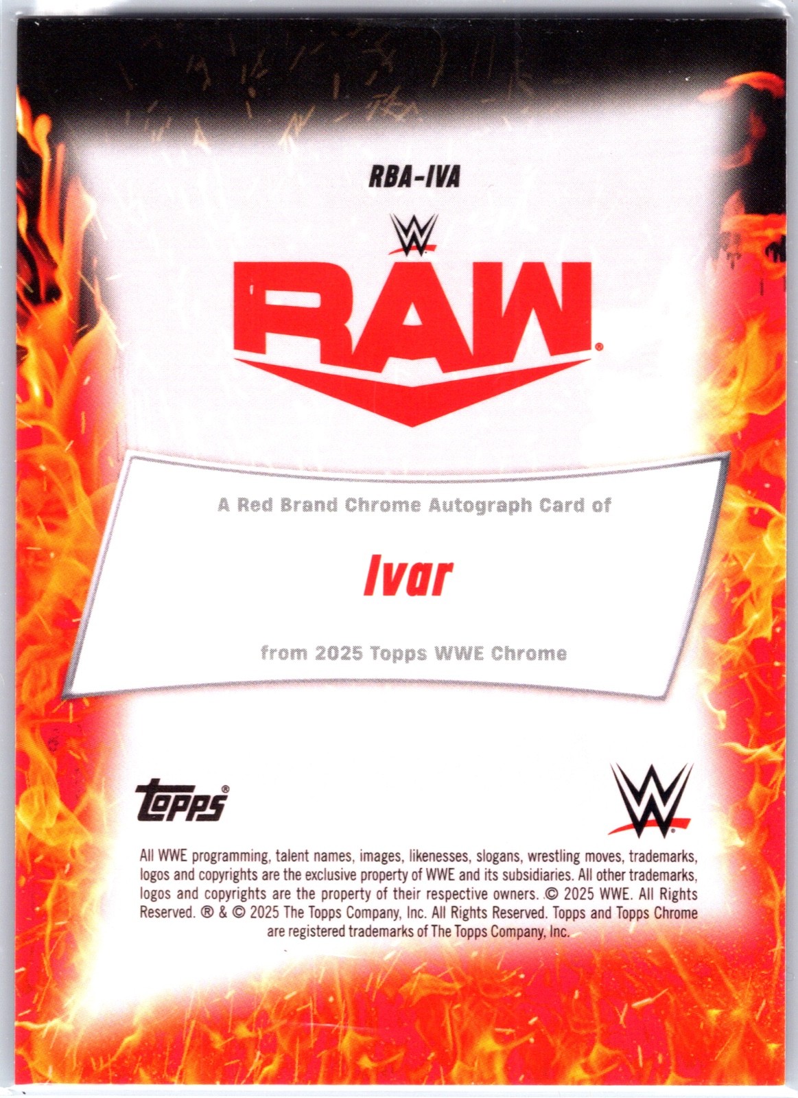 2025 Topps Chrome Sapphire WWE Ivar Red Brand Auto Orange /25