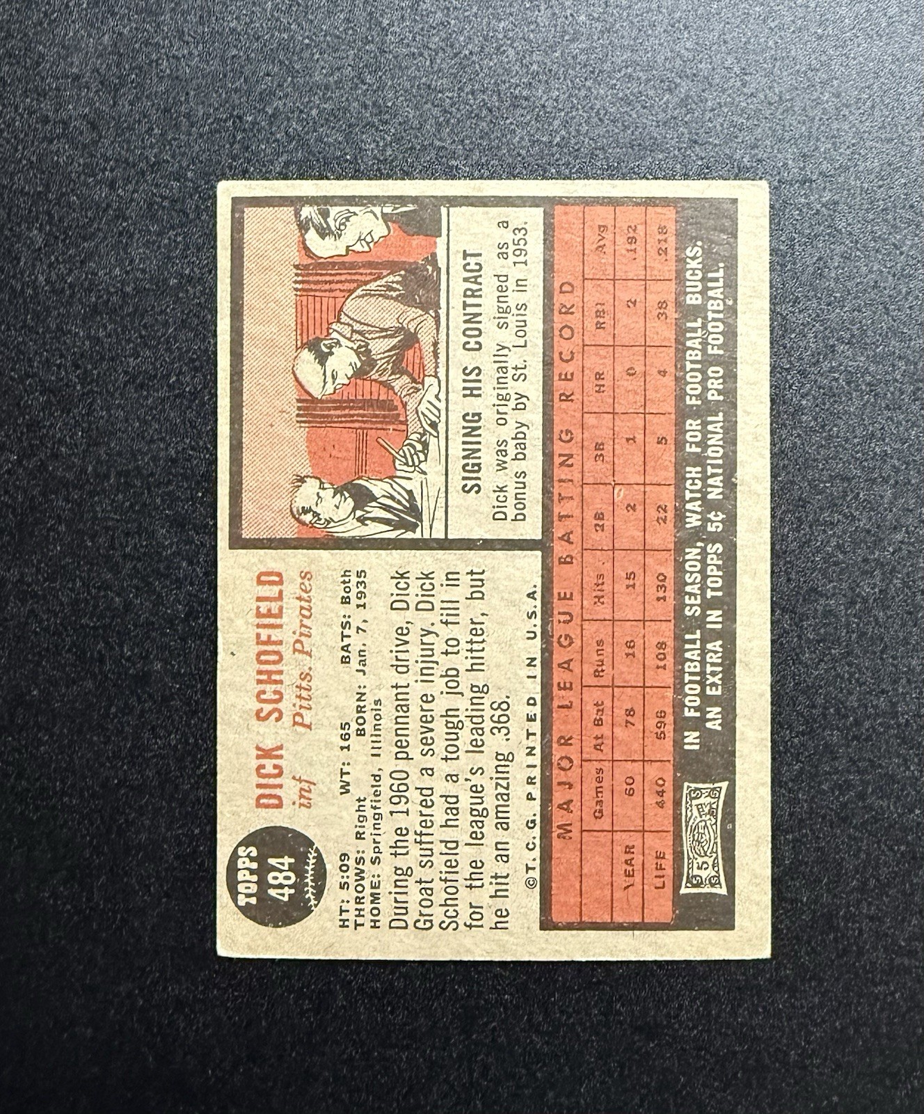 1962 Topps – Dick Schofield #484 VG-EX