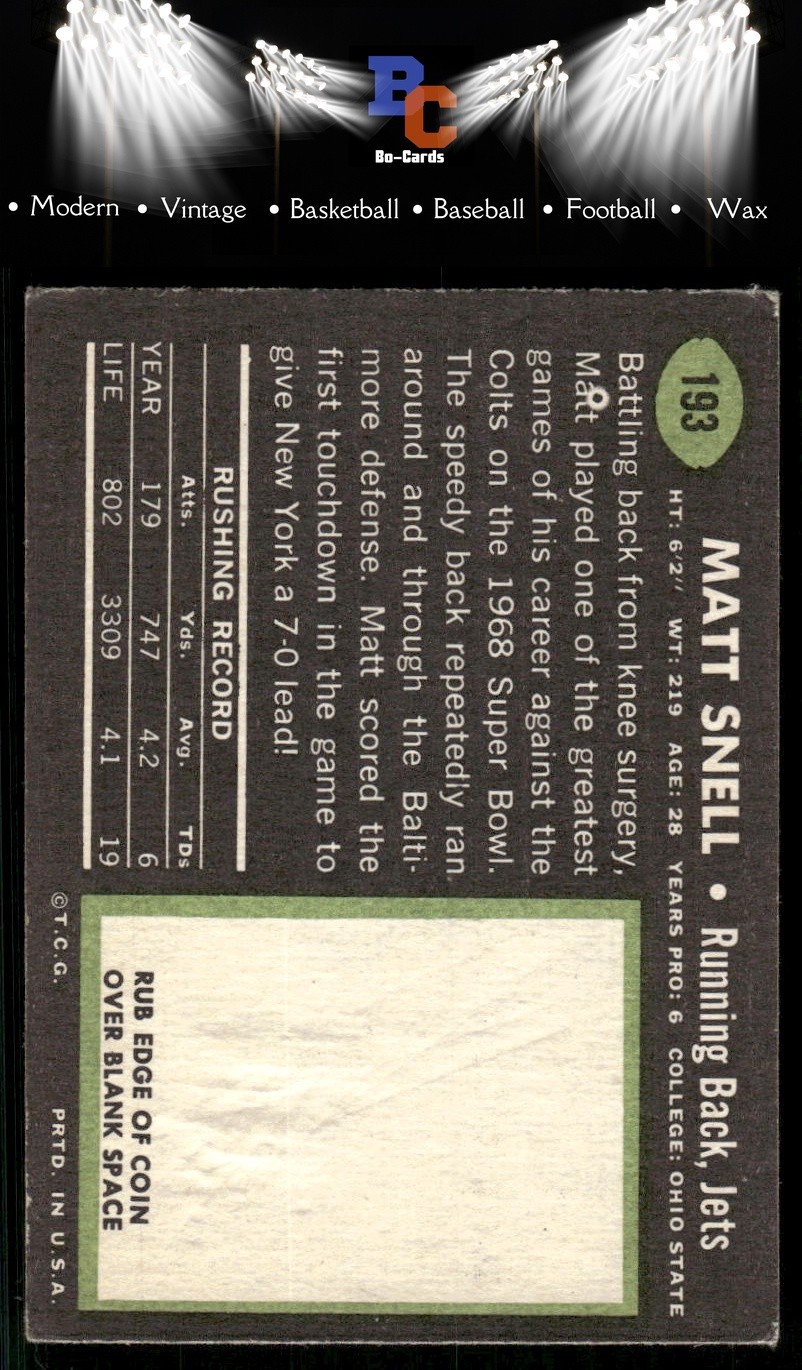 1969 Topps #193 Matt Snell