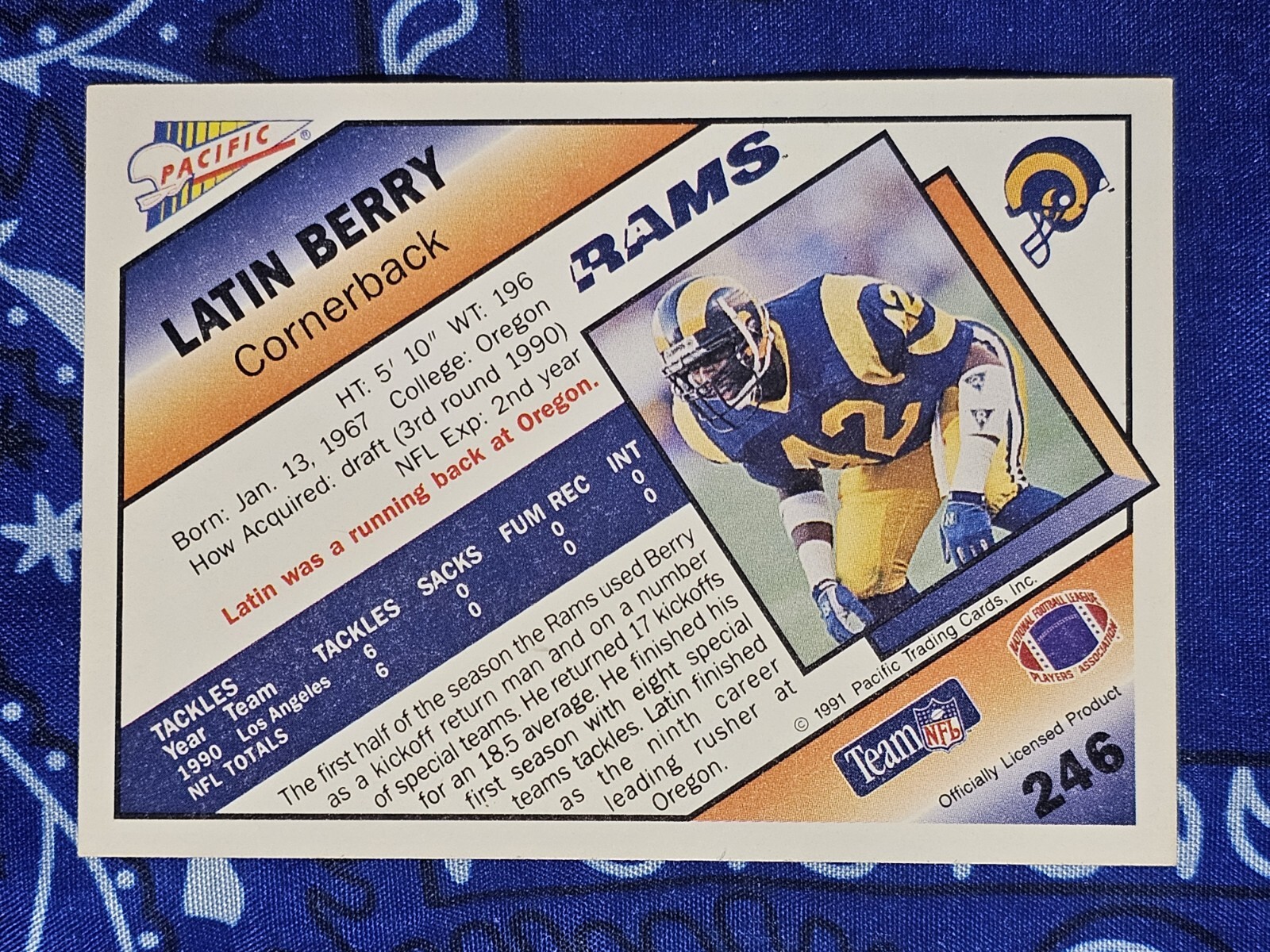 1991 Pacific 🏈 Football Card #246 Latin Berry CB Los Angeles Rams