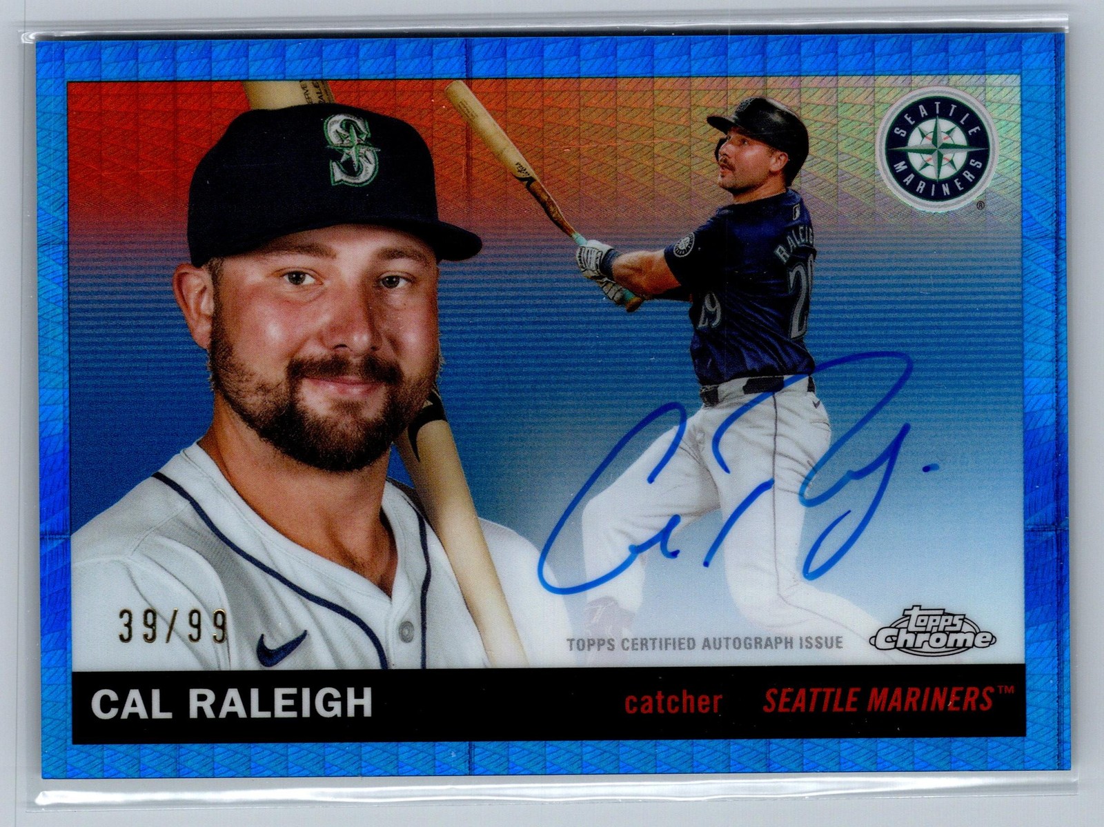 2025 Topps Chrome Platinum #CPA-CR Cal Raleigh Auto Blue Prism SP #/99