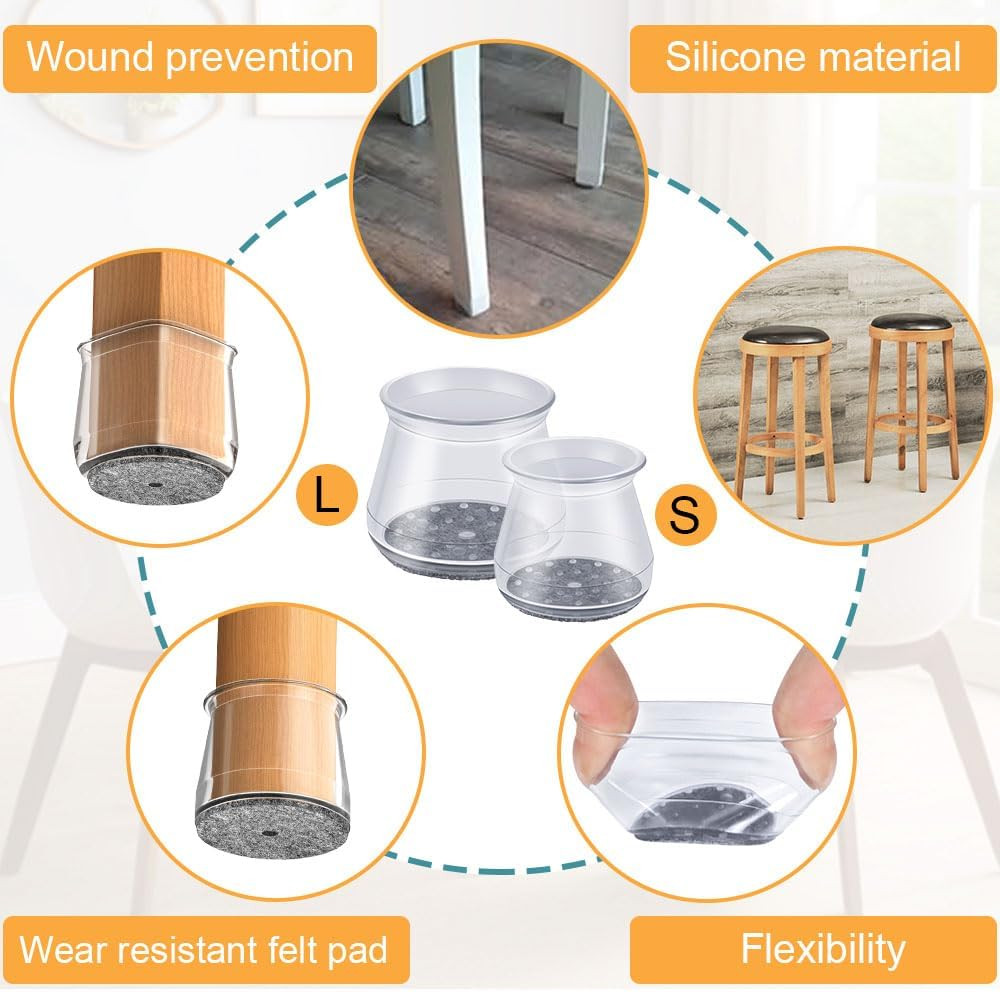 32 Pcs Chair Leg Floor Protectors – Silicone Felt Pads, Scratch-Proof & Noise-Fr